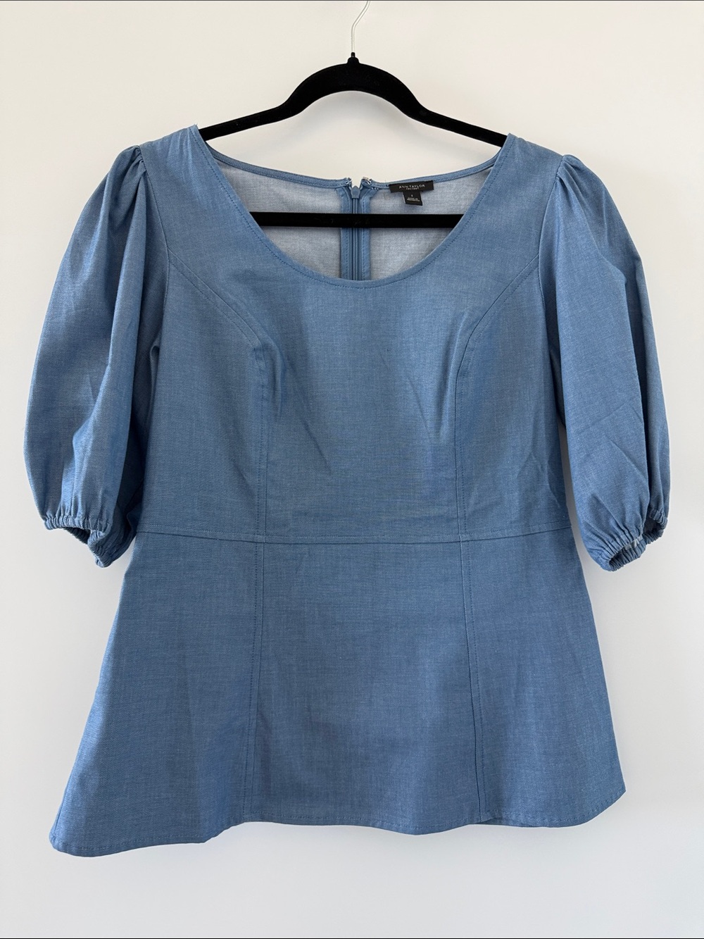 Ann Taylor Factory Light Blue Puff Sleeve Peplum Top